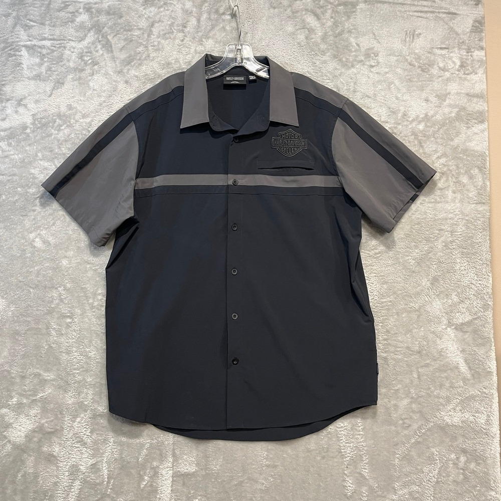 Harley-Davidson Shirt Mens XL Black Grey Performance Stretch Button Up Logo